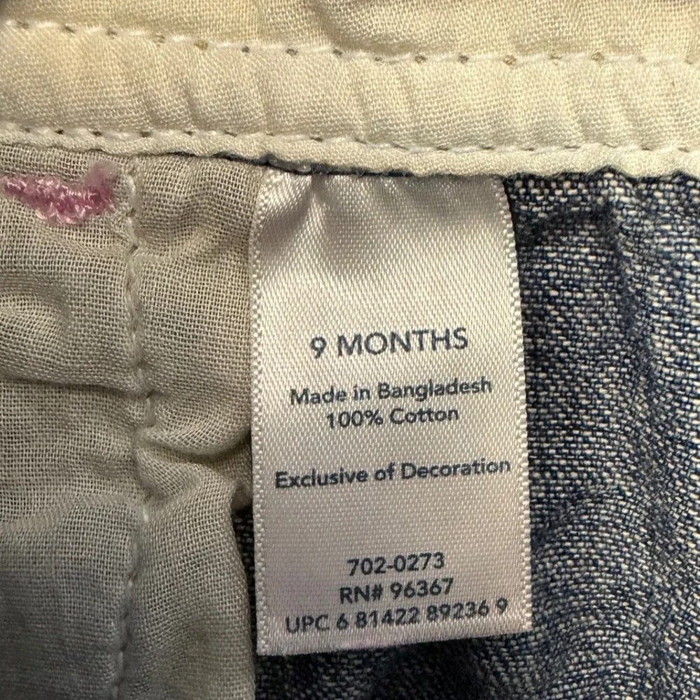 OshKosh B'gosh Shortall Overalls Blue Denim Bubble Kidcore Baby Girl 9 Months